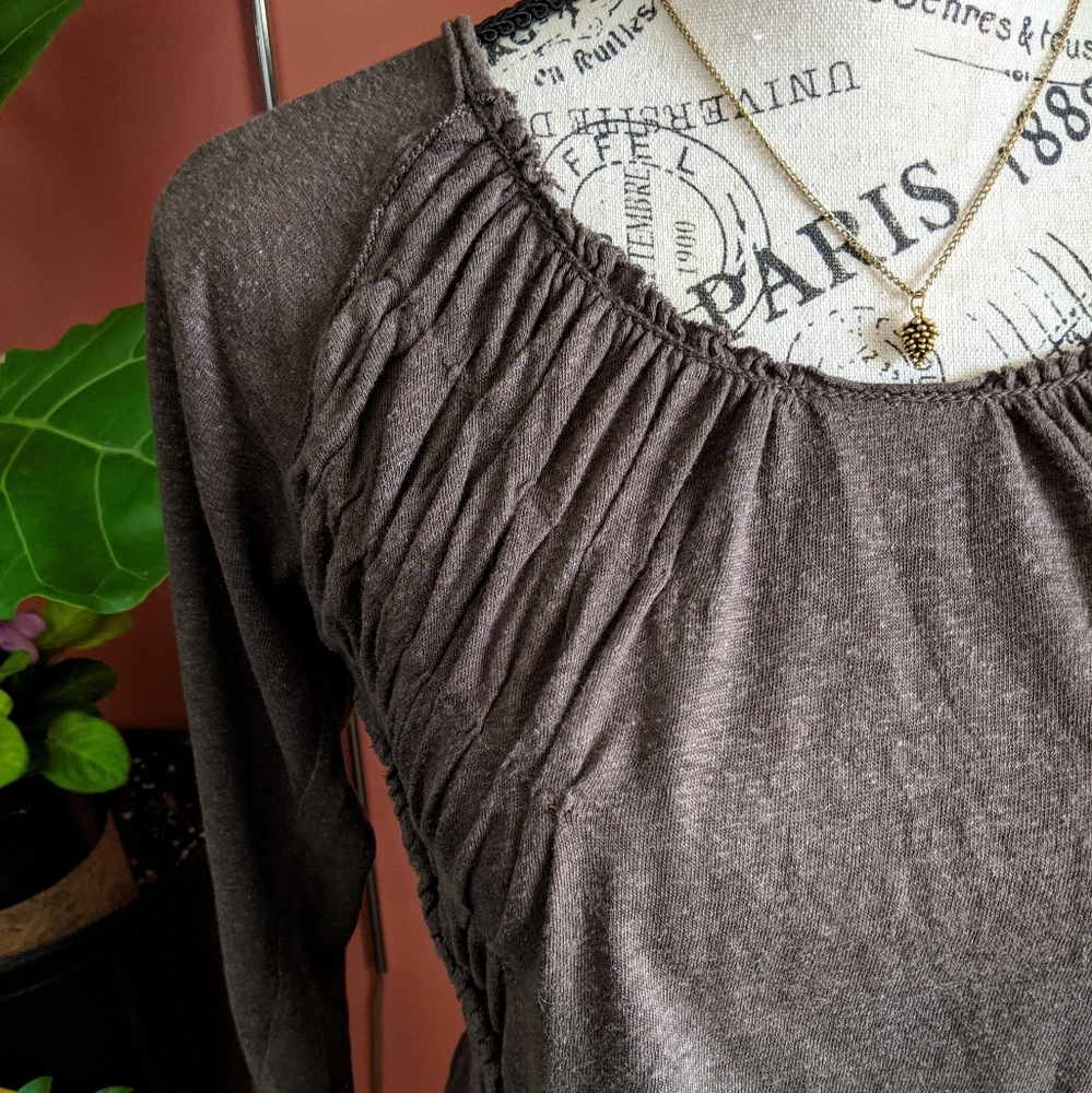 Max Studio Brown Ruched Top - Picture 6 of 11
